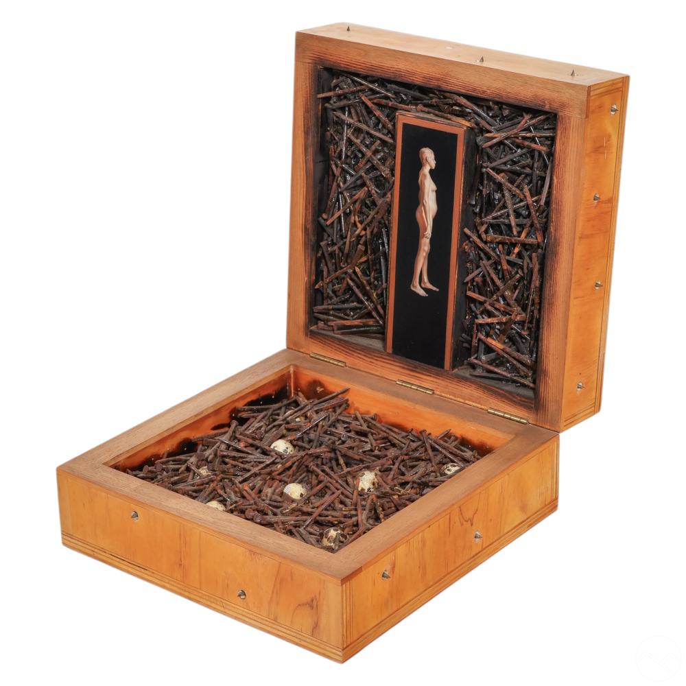 Joe Nicastri comparable auction result: joe nicastri b 1945 wood box nail art assemblage