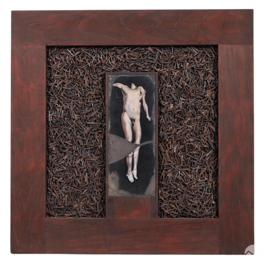 Joe Nicastri comparable auction result: joe nicastri b 1945 nude male fresco wooden panel