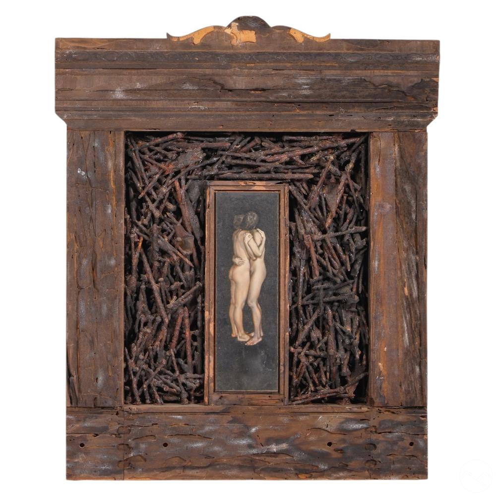 Joe Nicastri comparable auction result: joe nicastri b 1945 embracing nudes wooden panel