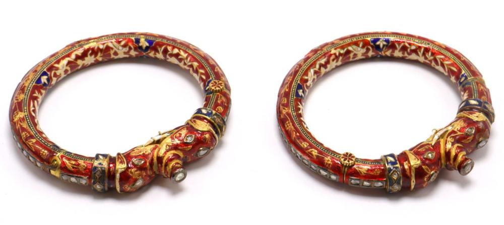 Pair of Vintage Indian Hand Painted Enamel Bangle Bracelets sold by Market Auctions, lot 155 — auction record photograph