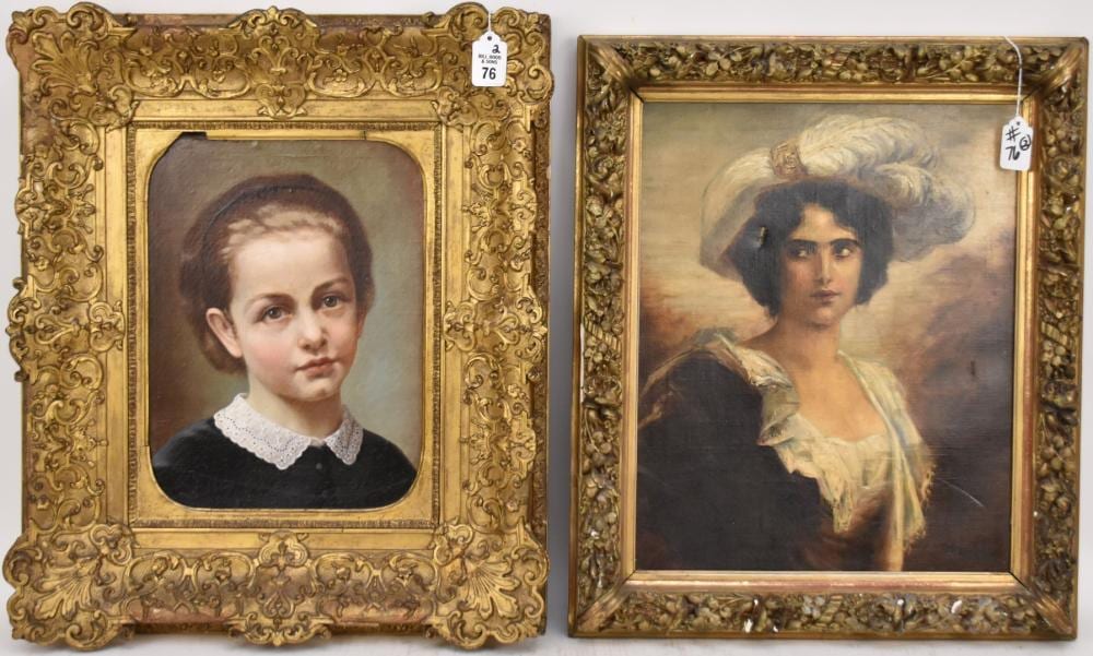 Friedrich August von Kaulbach comparable auction result: 2 portrait paintings 1 19th century continental school oil on artist board portrait bust of a young girl wearing a black velvet and portrait by friedrich august von kaulbach