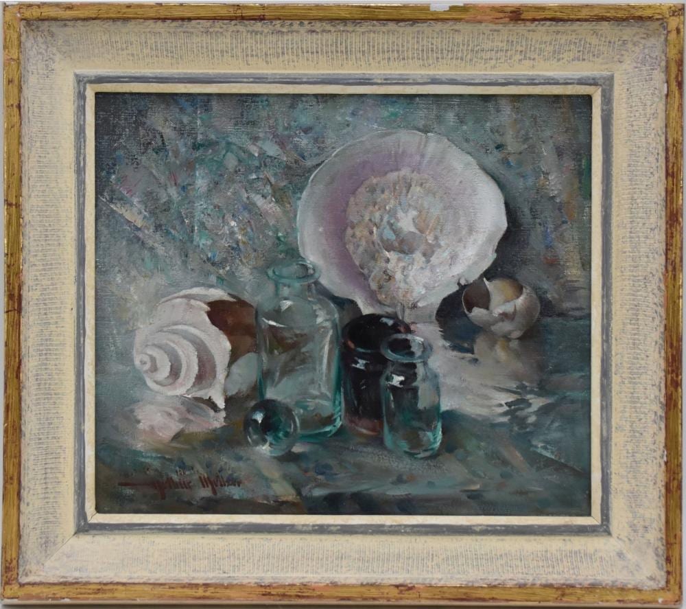Arthur Meltzer comparable auction result: arthur meltzer 1893 to 1989 bucks county oil on canvas iridescent shell ptng 12 x 14 inches signed lower left original meltzer frame overall size 17 x 19 inches