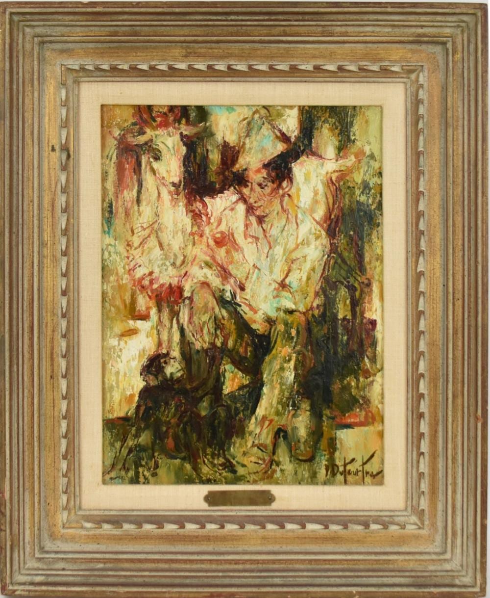 Pierre Eugène Duteurtre comparable auction result: pierre eug ne duteurtre france 1911 1989 oil on canvas boy with goat and monkey signed lower right findlay galleries label on reverse 10 x 13 inches 20 x 16 1 2 inches
