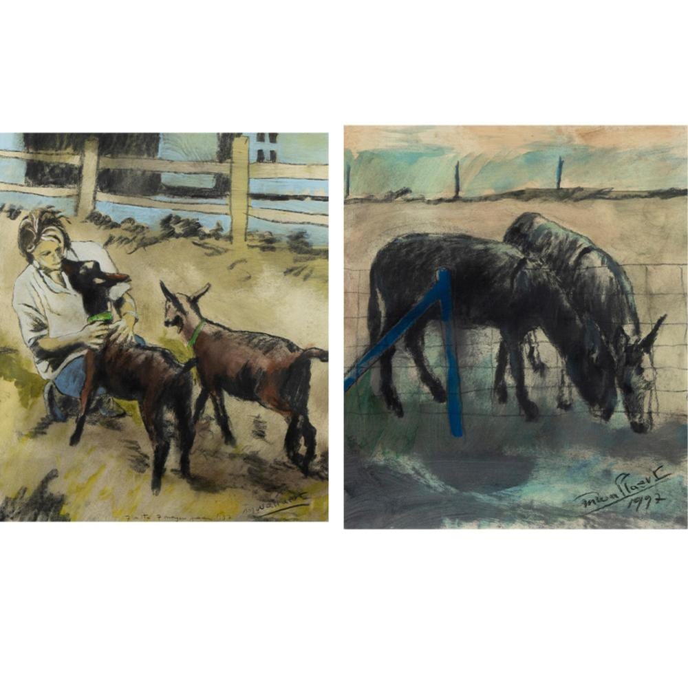 Martin Wallaert comparable auction result: martin wallaert 1944 2 mixed media boy with goats and horses in the meadow signed and dated 1997