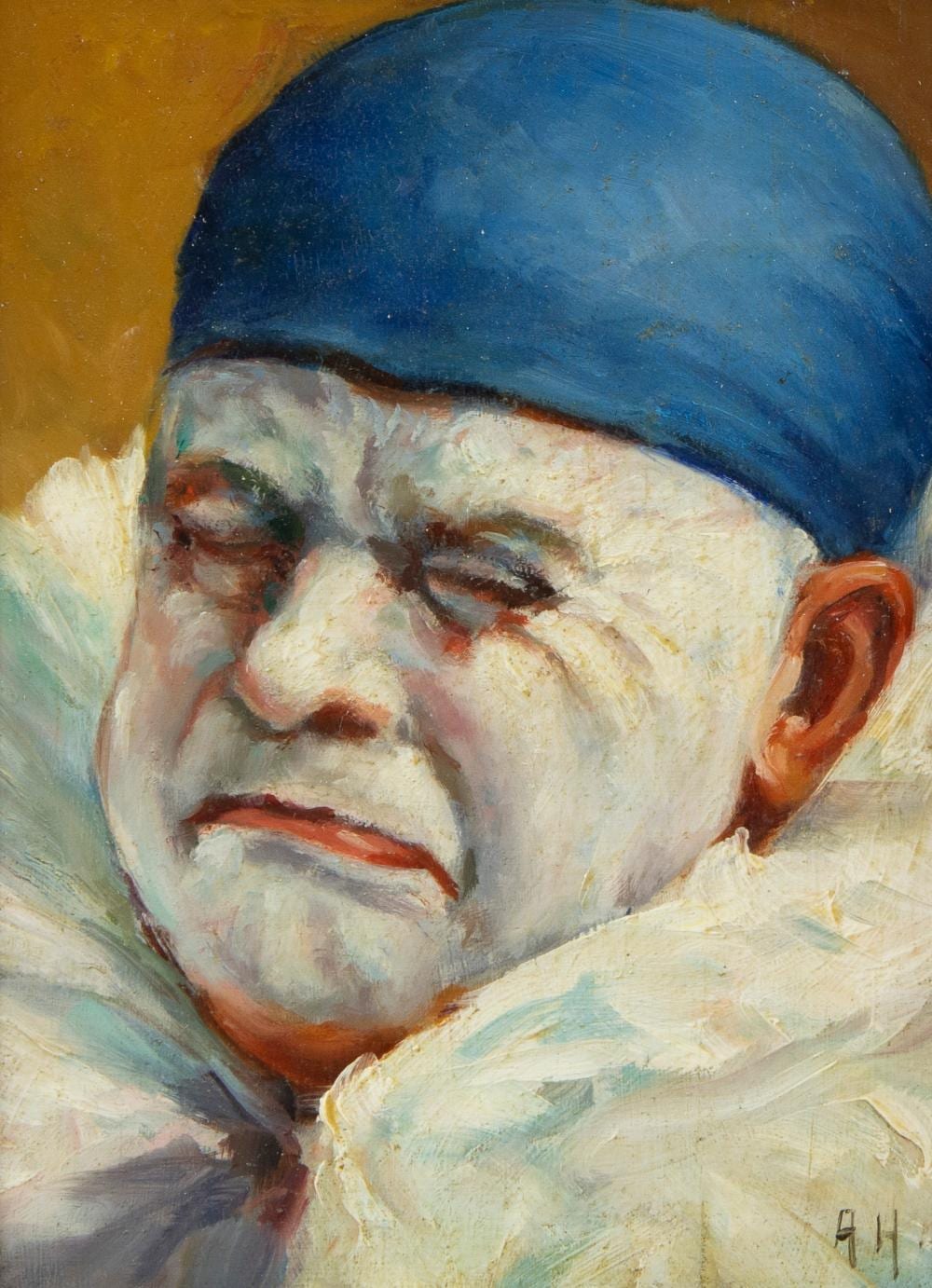 Armand Henrion comparable auction result: armand henrion 1875 1958 after oil on panel grim clown monogram ah