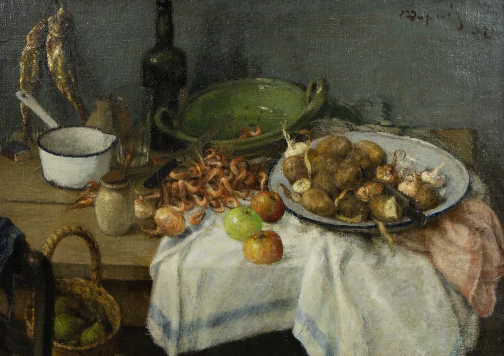 maurice dupuis 1882 1959 oil on canvas still life with herring and shrimps signed · Maison Jules Veilinghuis · 2025-05-10 Maurice Dupuis comparable auction result: maurice dupuis 1882 1959 oil on canvas still life with herring and shrimps signed