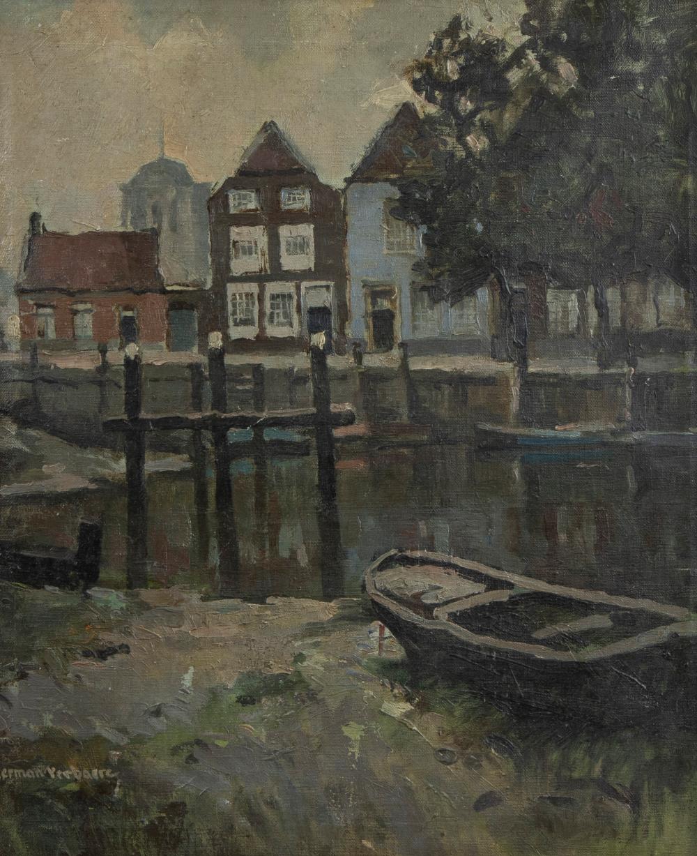 Herman Verbaere comparable auction result: herman verbaere 1906 1993 oil on canvas dutch houses on the water signed