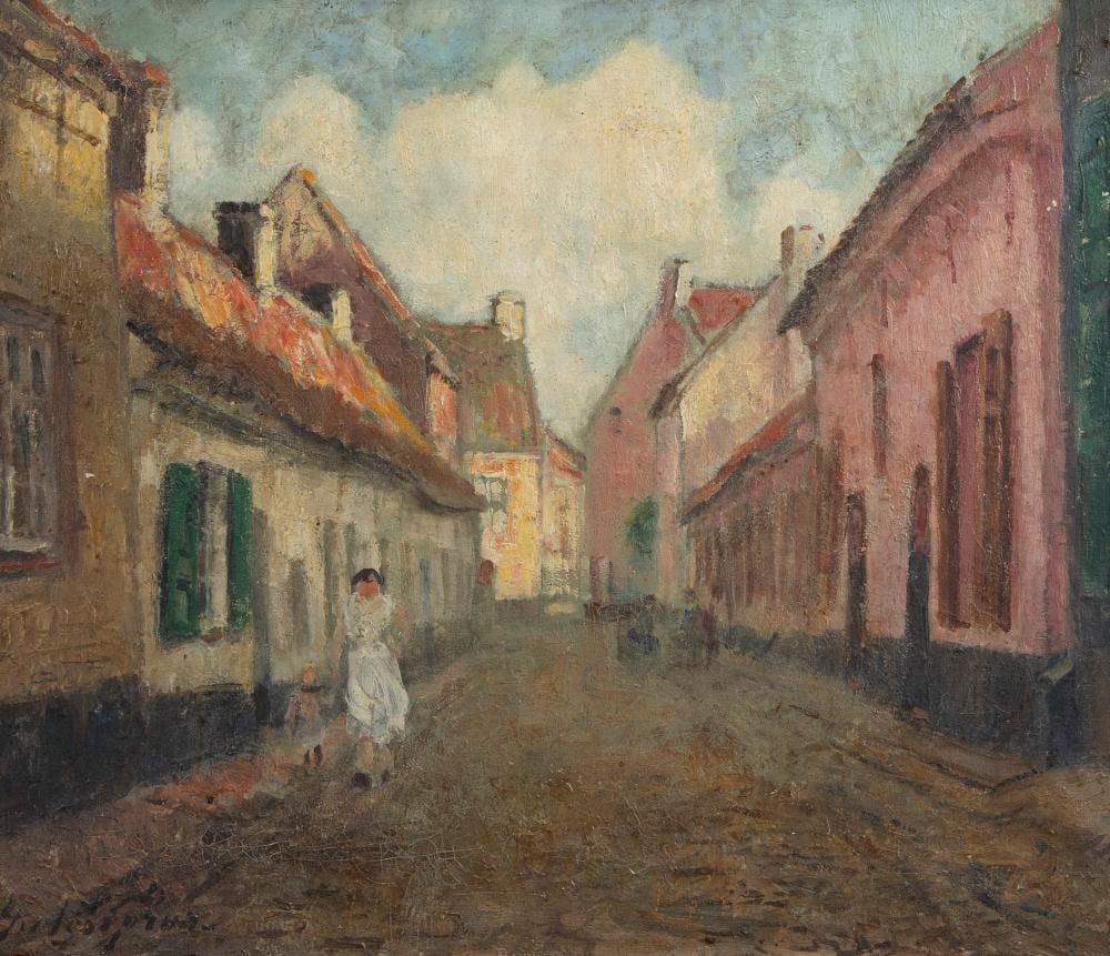 Pieter Gorus comparable auction result: pieter gorus 1881 1941 oil on canvas animated street in ghent signed