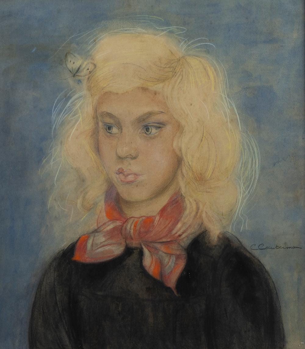 c cile cauterman 1882 1957 pastel young girl with red scarf signed · Maison Jules Veilinghuis · 2025-05-10 Cécile Cauterman comparable auction result: c cile cauterman 1882 1957 pastel young girl with red scarf signed