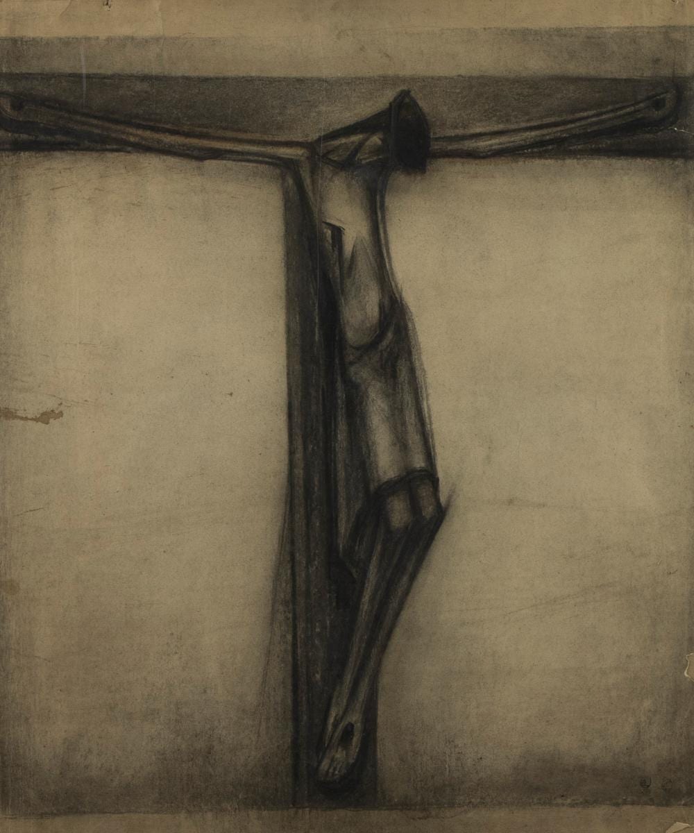 Oscar Colbrandt comparable auction result: oscar colbrandt 1879 1959 charcoal drawing christ on the cross monogrammed