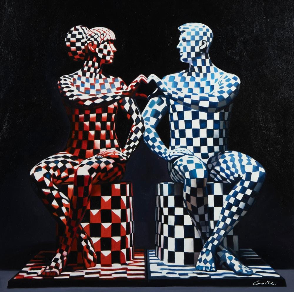 jack gage 1946 oil on canvas couple in red and blue signed · Maison Jules Veilinghuis · 2025-05-12 Jack Gage comparable auction result: jack gage 1946 oil on canvas couple in red and blue signed