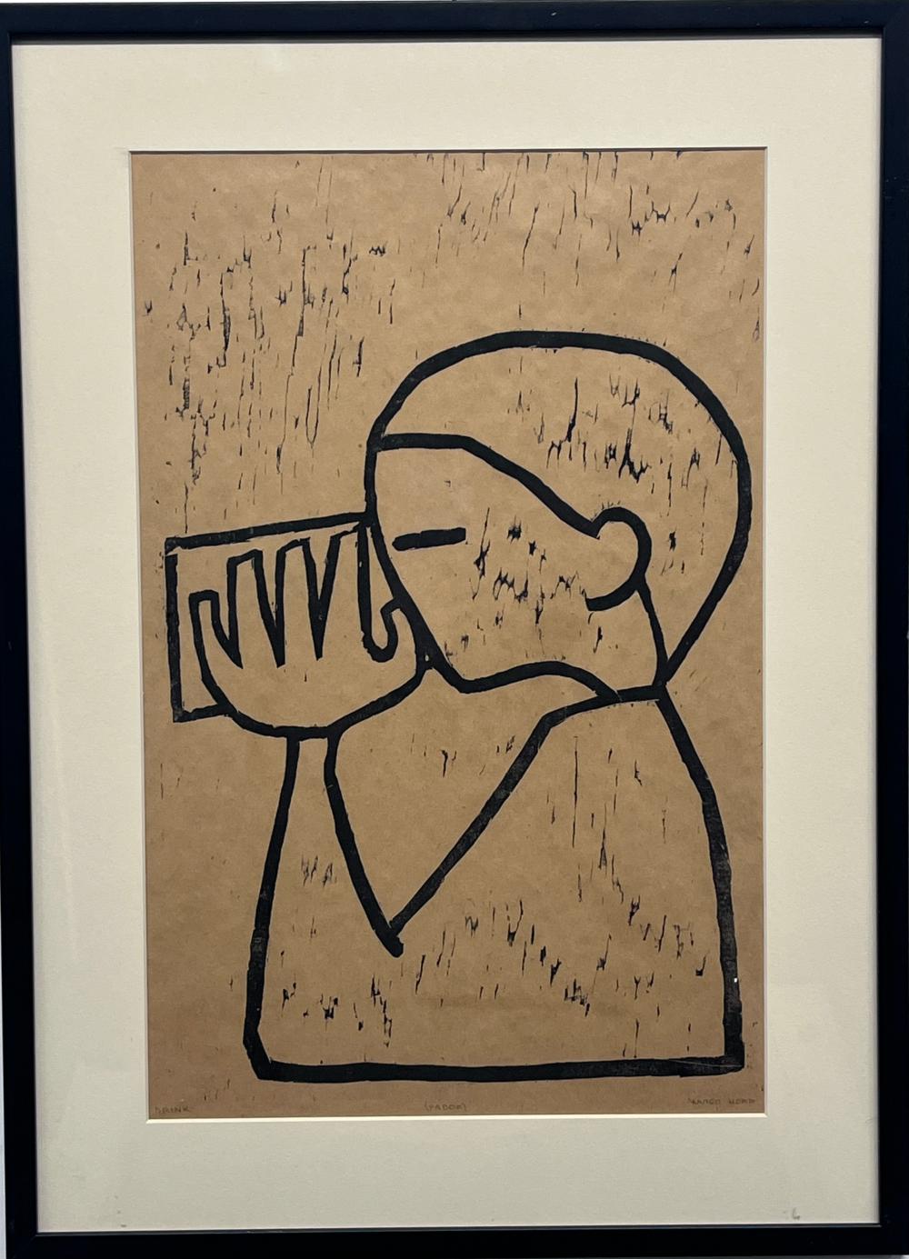 Auction comp thumbnail for Margo Hoff (American 1912-2008) Drink, Woodblock Print, Artist Proof, Signed (Woodard Lipe, Lot 72)