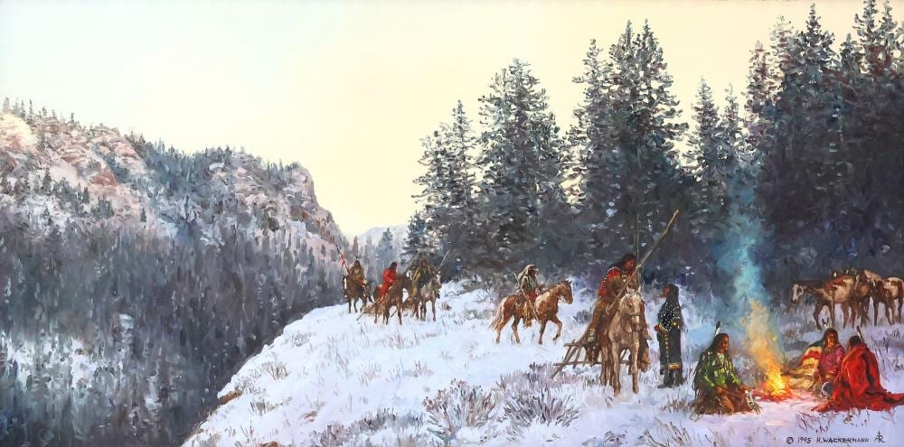 Hubert Wackermann comparable auction result: hubert wackermann b 1945 painting blackfeet moving camp 12 x 24