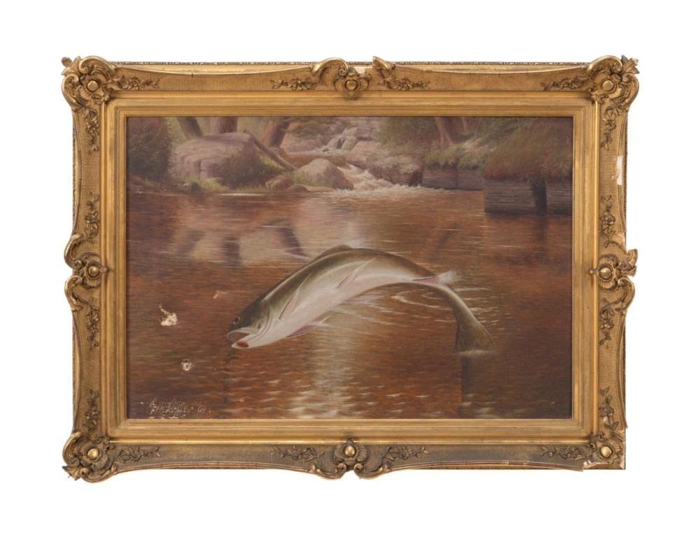 George Cope comparable auction result: george cope leaping trout oil on canvas 1904