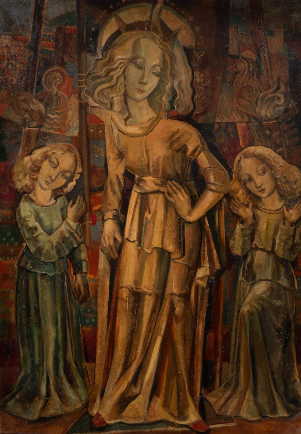 Paul Joostens comparable auction result: paul joostens 1889 1960 the madonna flanked by two angels oil on canvas 140 x 100 cm 55 1 x 39 3 in frame 152 x 112 cm 59 8 x 44 0 in
