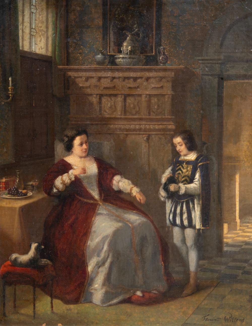 Florent Willems comparable auction result: florent willems 1823 1905 the reprimand oil on canvas 55 x 44 cm 21 6 x 17 3 in frame 82 x 70 cm 32 2 x 27 5 in