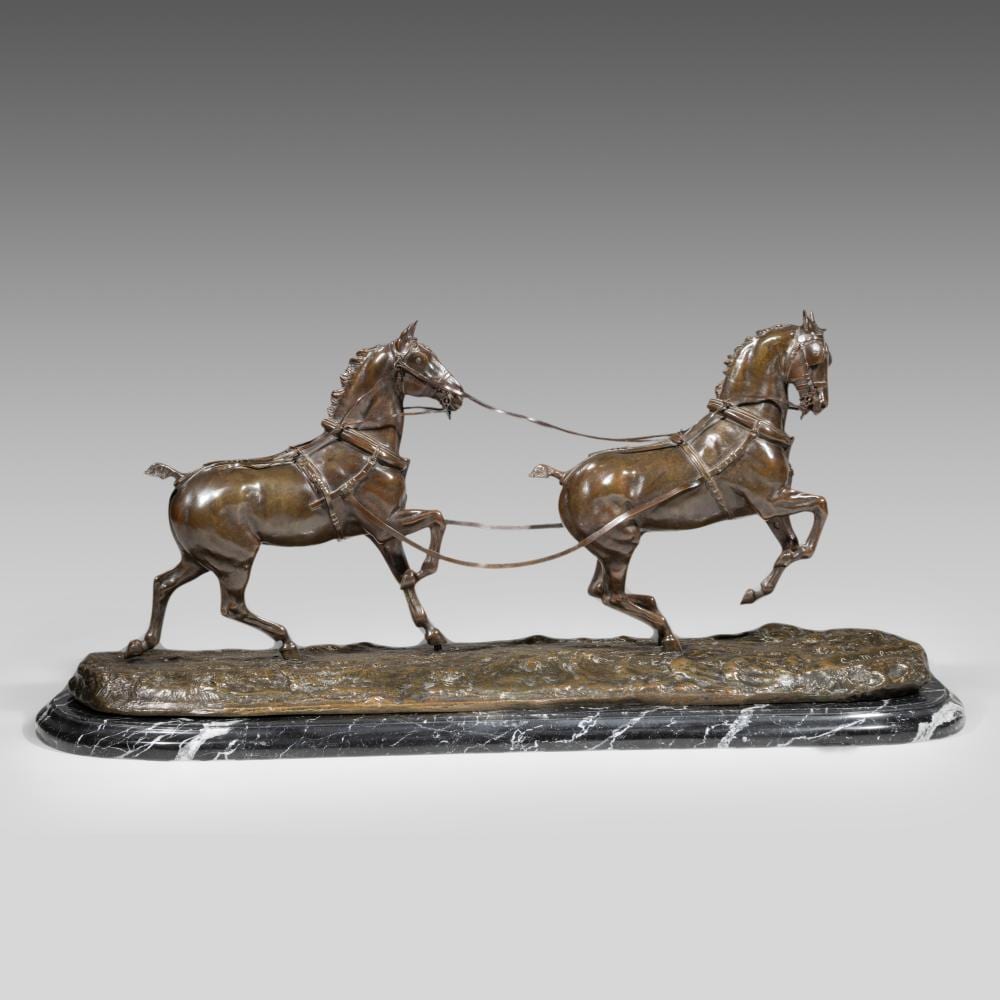 Georges Malissard comparable auction result: georges malissard 1877 1942 tandem de chevaux hockney 1910 patinated bronze on a marble base h 39 w 91 cm the bronze