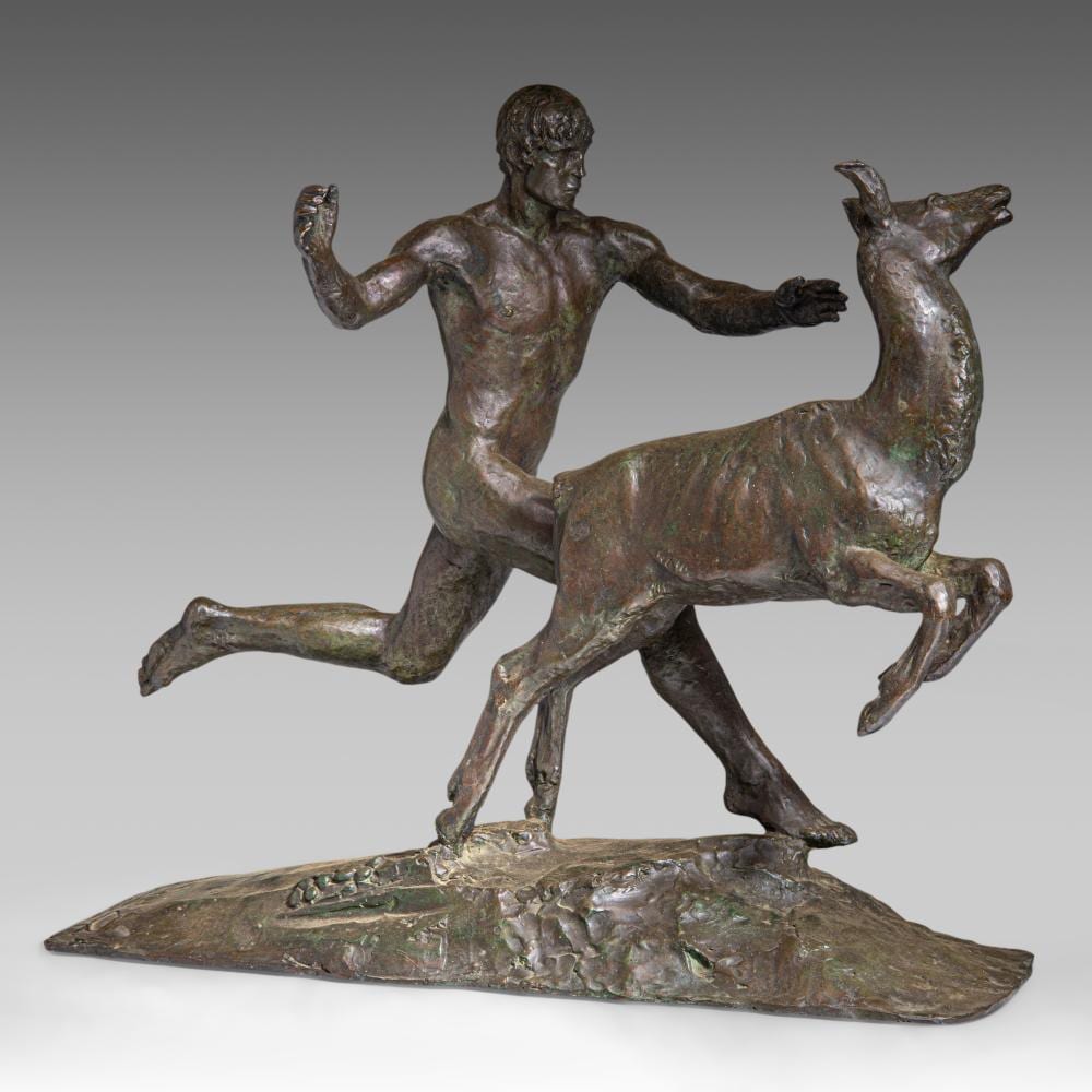 Paul Maximilien Landowski comparable auction result: paul landowski 1875 1961 hercules capturing the ceryneian hind 1922 patinated bronze h 50 w 57 cm