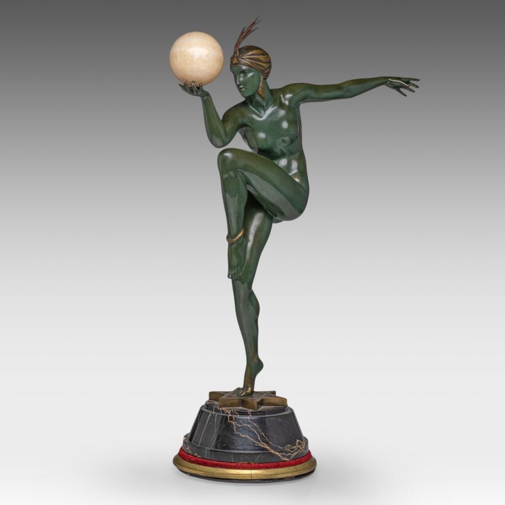 maurice guiraud rivi re 1881 1947 oriental dancer patinated bronze with onyx ball on marble base edition of etling paris h 67 cm total · Carlo Bonte Auctions · 2025-05-20 Maurice Guiraud-Rivière comparable auction result: maurice guiraud rivi re 1881 1947 oriental dancer patinated bronze with onyx ball on marble base edition of etling paris h 67 cm total