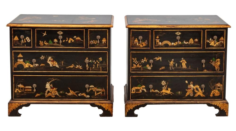 George III Style Chinoiserie Lacquered Dressers, 2 sold by Auctions at Showplace, lot 90 — auction record photograph