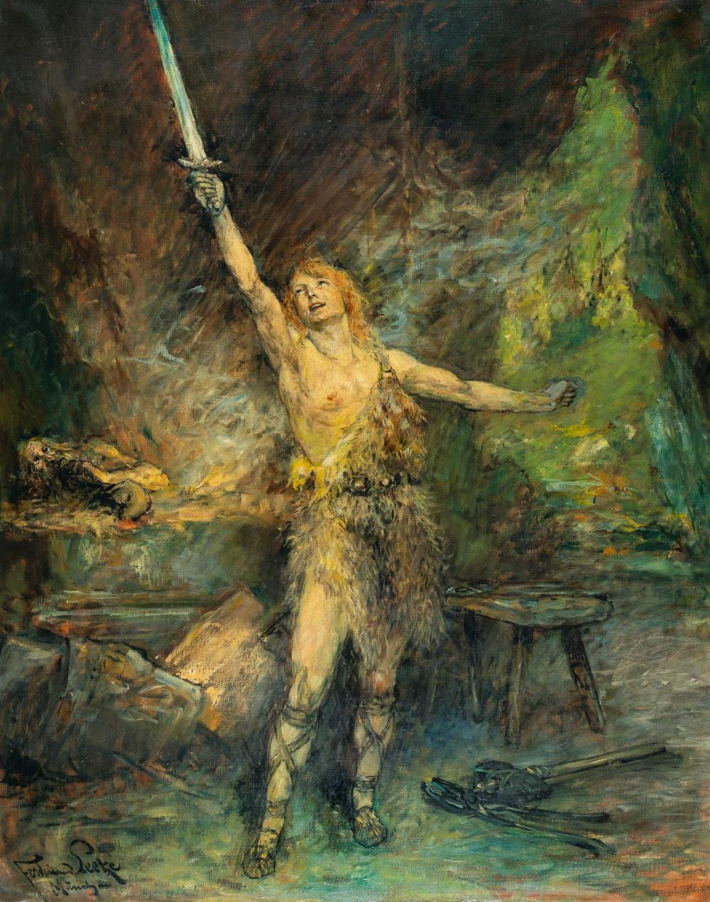 Ferdinand Leeke comparable auction result: ferdinand leeke 1859 burg bei magdeburg n rnberg 1923 siegfried in der schmiede siegfried in the smithy