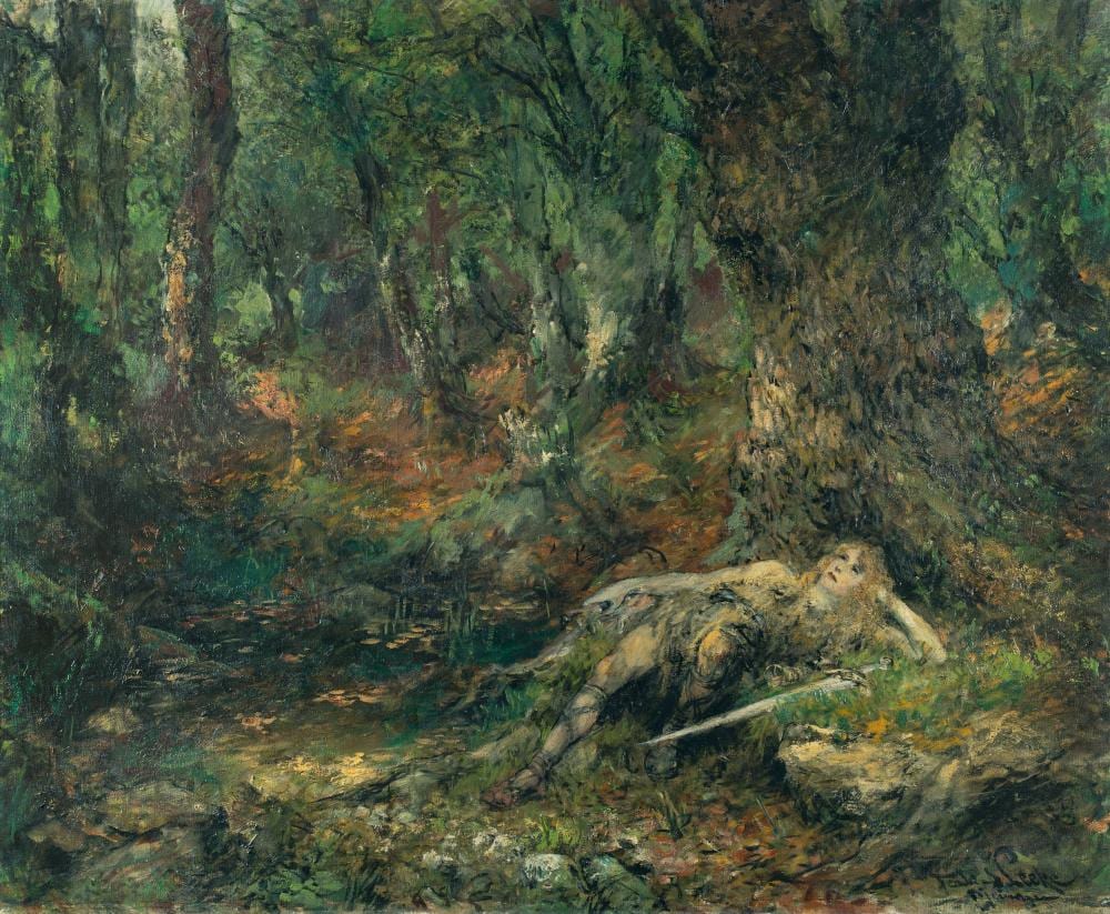 Ferdinand Leeke comparable auction result: ferdinand leeke 1859 burg bei magdeburg n rnberg 1923 der junge siegfried im wald an einer quelle the young siegfried in the forest at a spring
