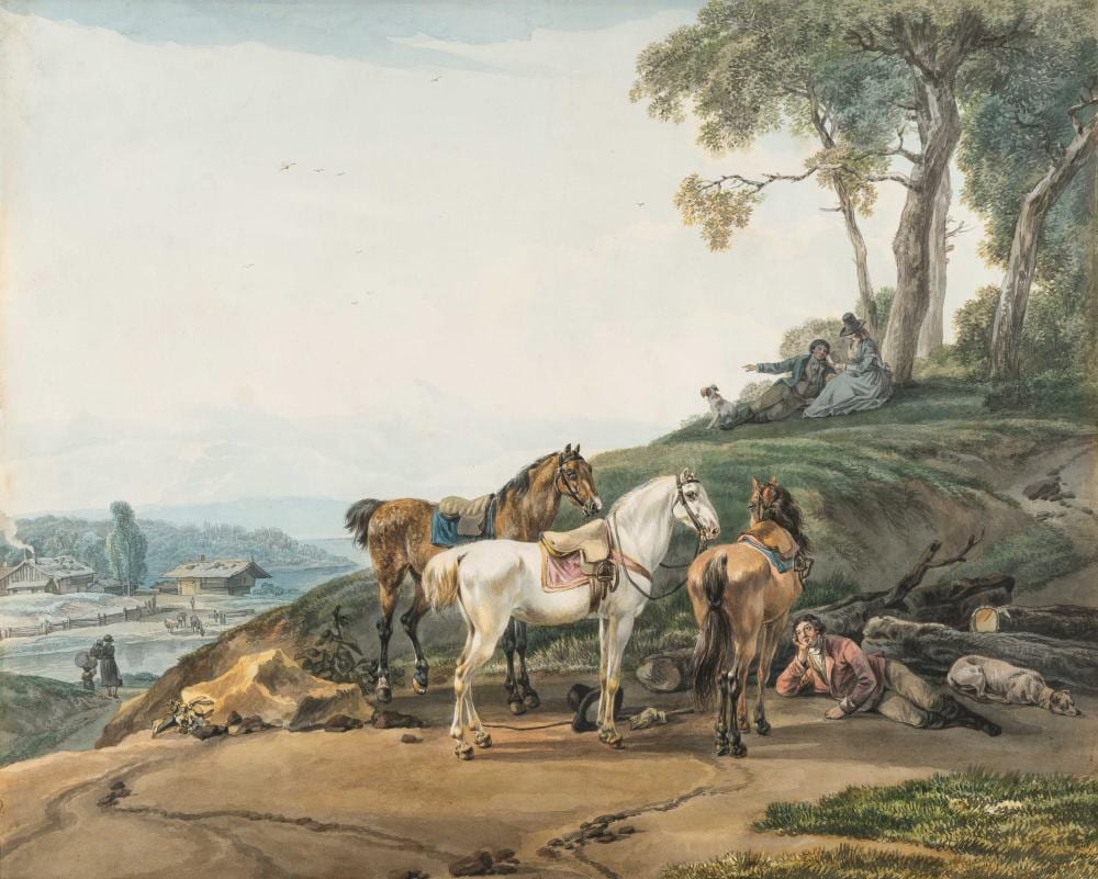 Wilhelm von Kobell comparable auction result: wilhelm von kobell 1766 mannheim m nchen 1853 rastende reiter im gebirge resting riders in the mountains