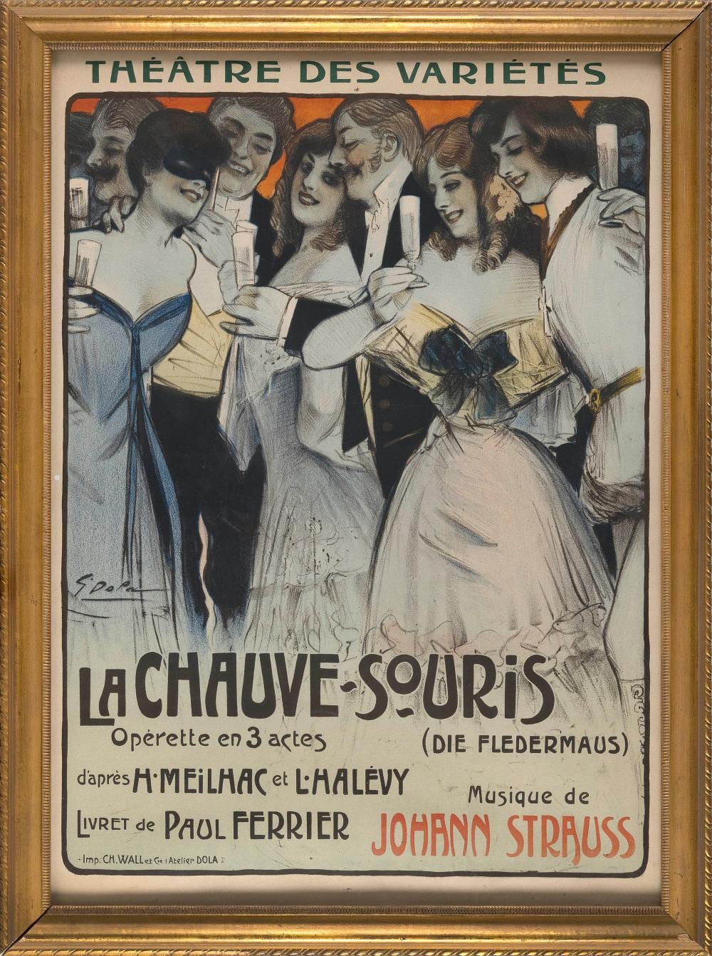 Georges Dola comparable auction result: georges dola french 1872 1950 la chauve souris operette en 3 actes one sheet color lithograph 32 x 22 sight framed 35 x 26