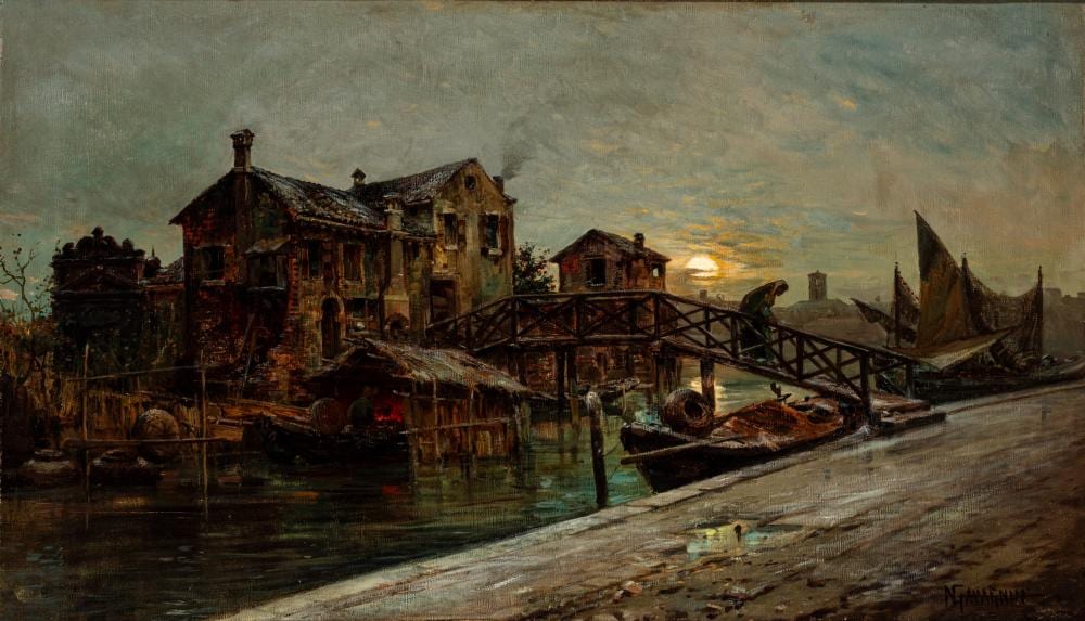 Natale Gavagnin comparable auction result: natale gavagnin venezia 1851 1923 towards evening in the lagoon