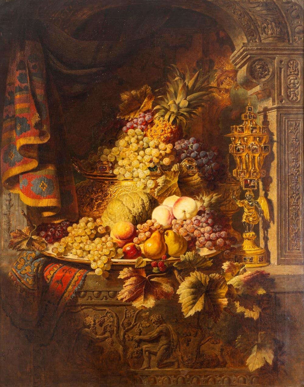 George Lance comparable auction result: george lance little easton 1802 birkenhead 1864 triumph of fruit with persian carpet 1863