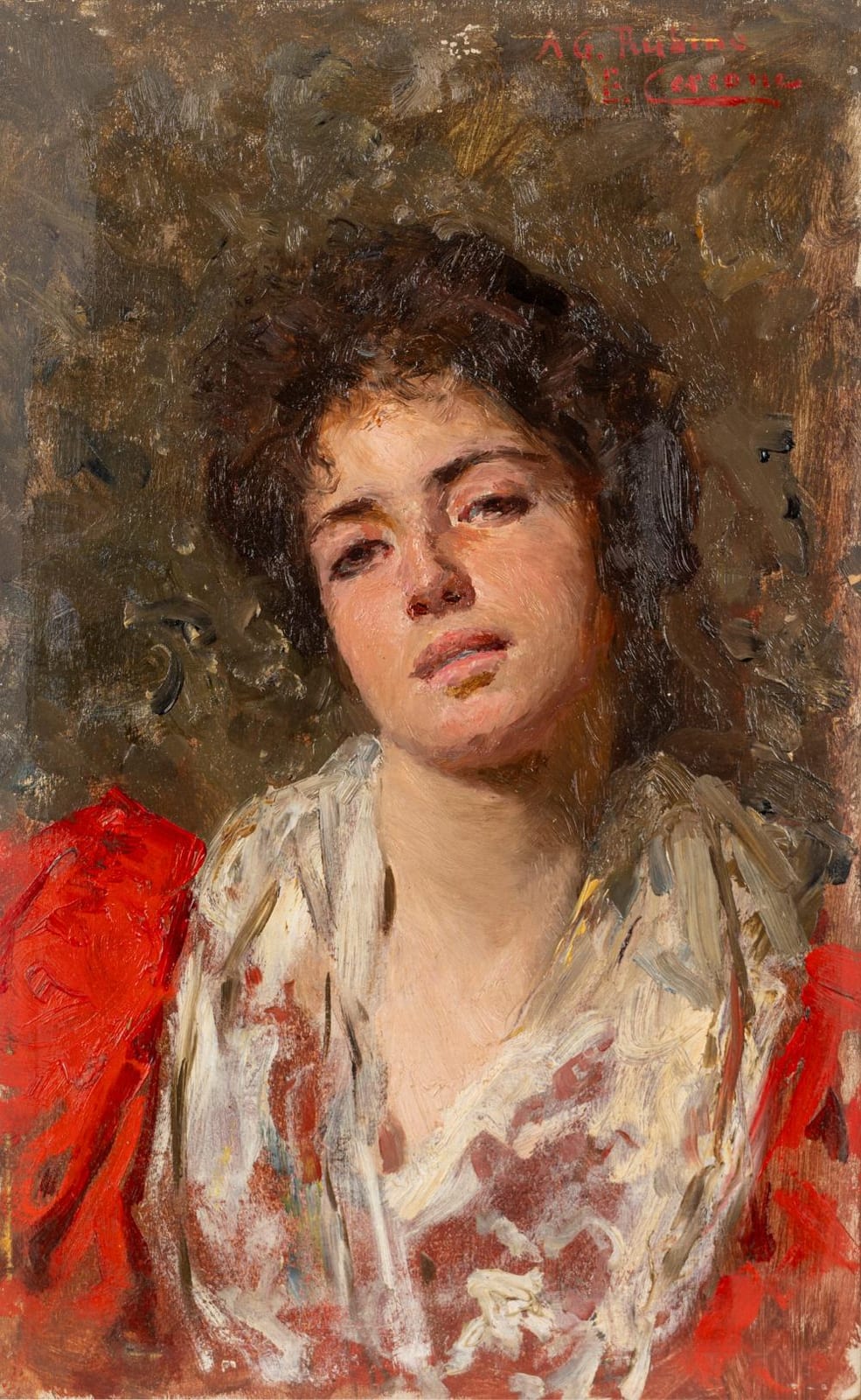 Ettore Cercone comparable auction result: ettore cercone messina 1850 sorrento 1896 woman in red dress