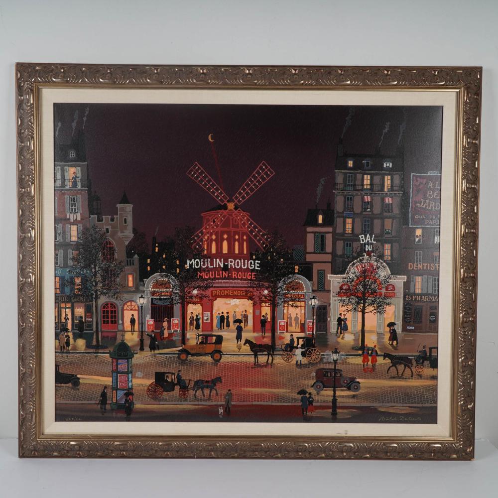 Michel (1933) Delacroix comparable auction result: michel delacroix framed color serigraph moulin rouge at night signed
