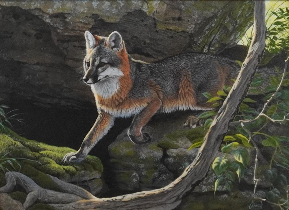 al agnew american b 1952 sly fox sneaking through 1992 oil on board frame 17 1 2 x 21 1 2 in 44 5 x 54 6 cm · Weschler's · 2025-04-29 Al Agnew comparable auction result: al agnew american b 1952 sly fox sneaking through 1992 oil on board frame 17 1 2 x 21 1 2 in 44 5 x 54 6 cm