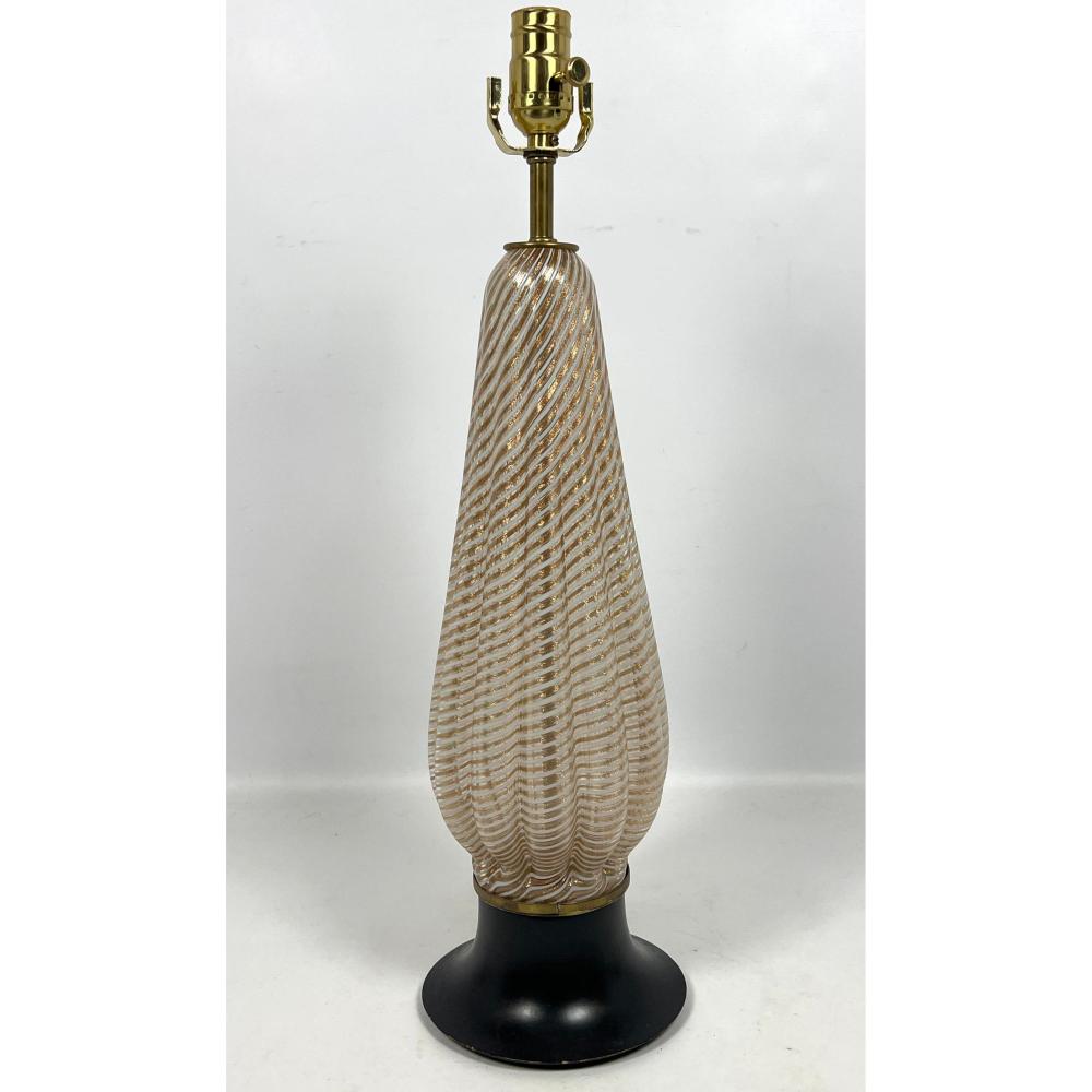 VINTAGE FRATELLI TOSO TABLE LAMP. GOLD AND WHITE STRIPED DESIGN. REWIRED. NO HARP. sold by Uniques & Antiques, lot 193 — auction record photograph