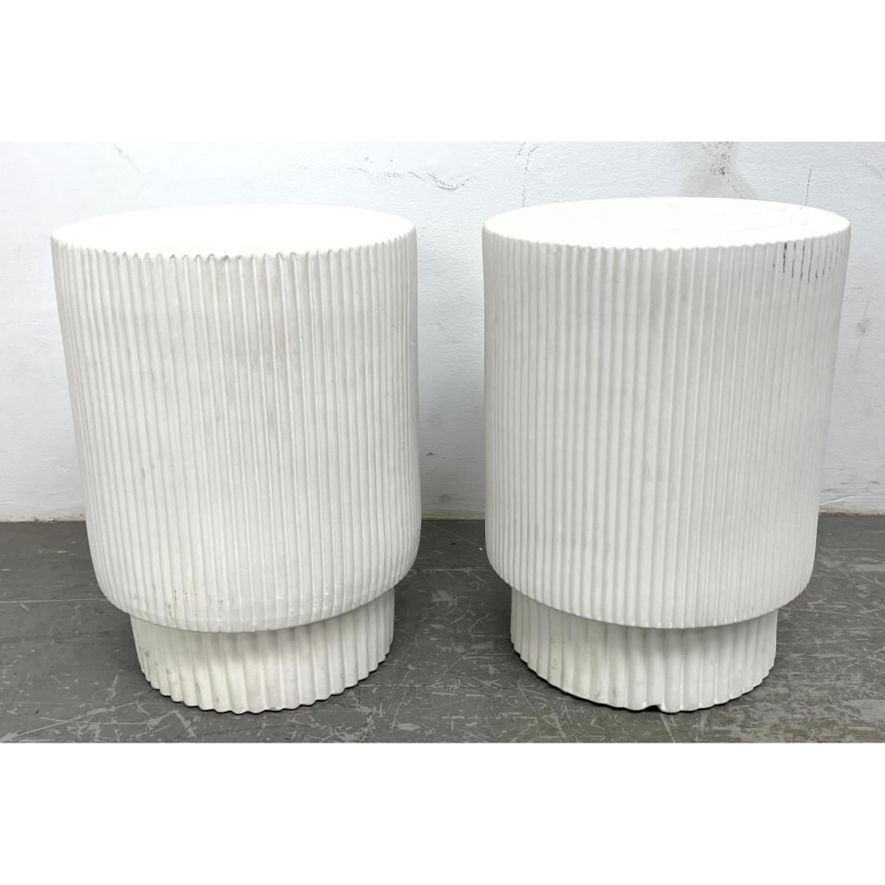 PAIR PORCELAIN POTTERY PEDESTAL SIDE TABLES. GARDEN PEDESTALS. sold by Uniques & Antiques, lot 478 — auction record photograph