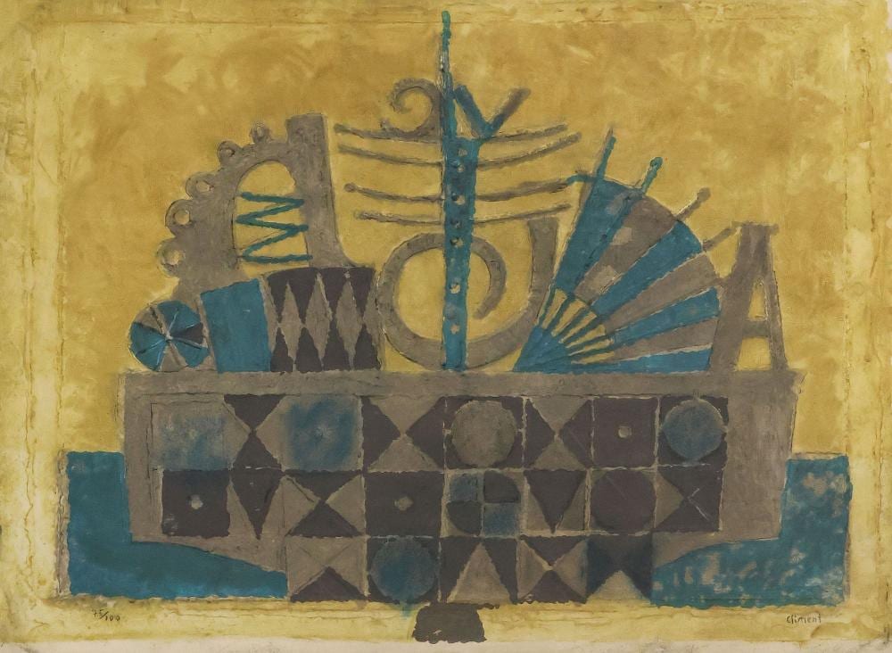 Enrique Climent comparable auction result: enrique climent 1897 1980 mixografia mesa con abanico 1975