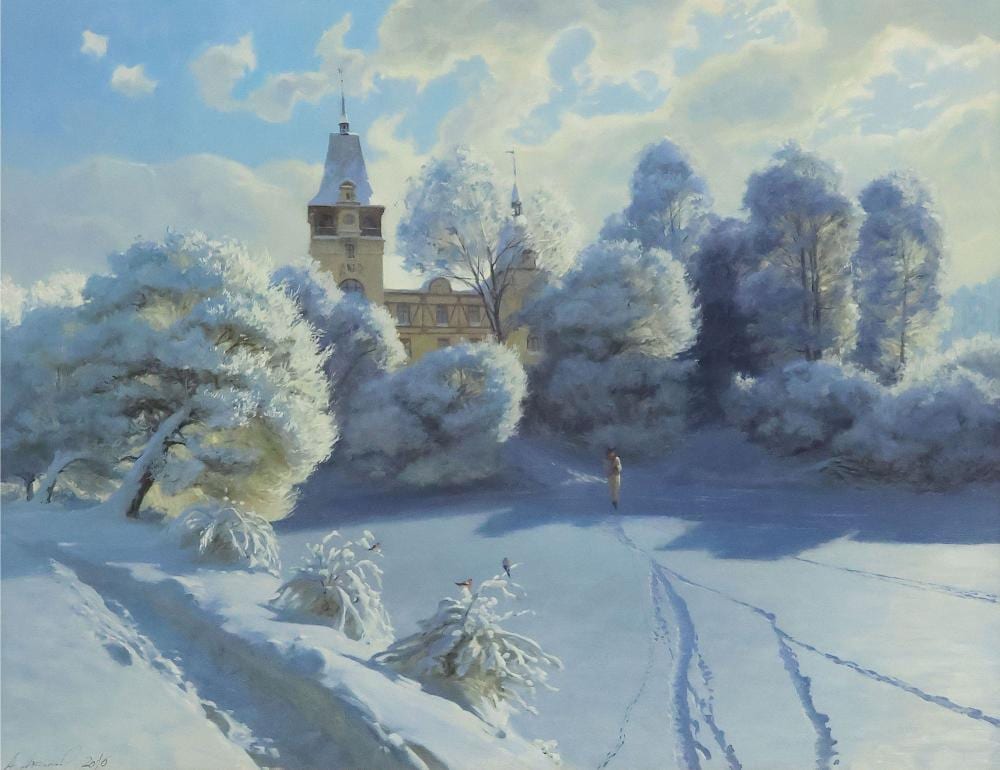 Alexander Akopov comparable auction result: alexander akopov b 1970 winter landscape oil painting 27 x 35