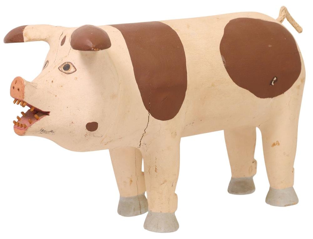 david alvarez attrib new mexico folk art carved painted wood pig · Austin Auction Gallery · 2025-05-17 David Alvarez comparable auction result: david alvarez attrib new mexico folk art carved painted wood pig