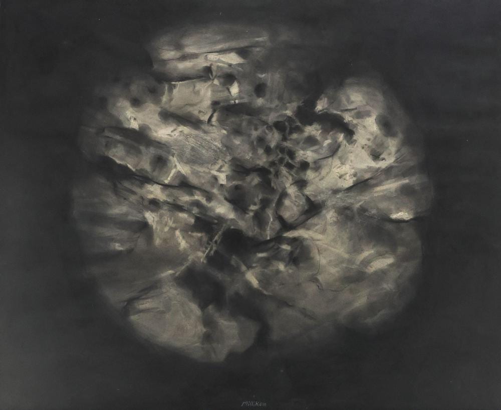 Gibbs Milliken comparable auction result: gibbs milliken tx 1935 2007 abstract charcoal drawing stone sphere