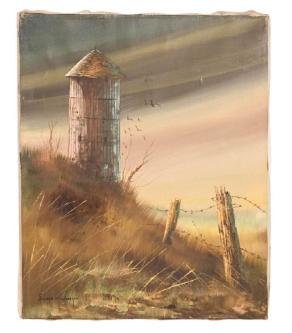 Everett Woodson comparable auction result: everett woodson signed oil painting of wheat silo