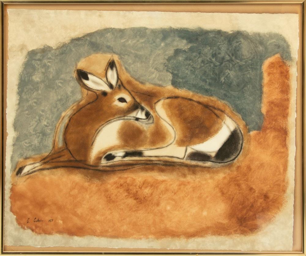 Charles Culver comparable auction result: charles culver american 1908 1967 watercolor pastel and charcoal on paper 1957 recumbent deer h 18 8 w 22 8