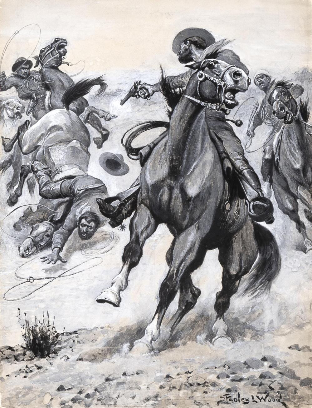 Stanley L. Wood comparable auction result: stanley l wood gun fight