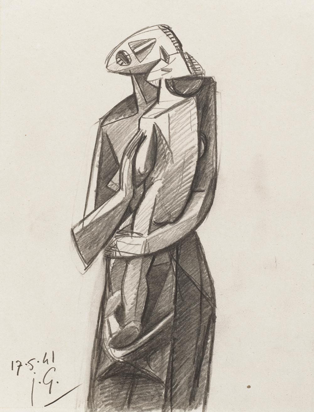 Julio Gonzalez comparable auction result: julio gonzalez 1876 1942 m re et enfant pencil on paper7 x 6 1 8 in
