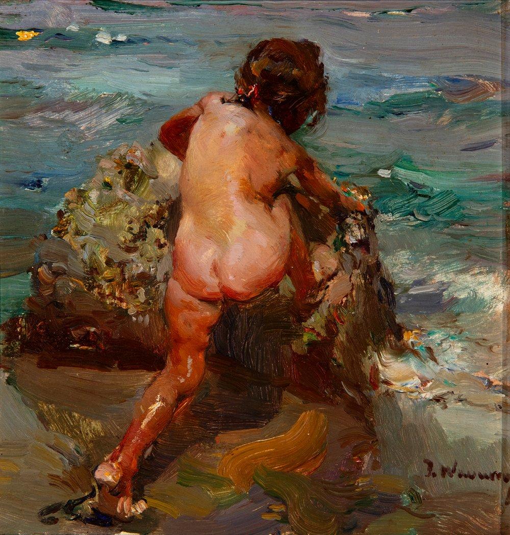José Navarro Llorens comparable auction result: jos navarro llorens valencia 1867 1923 child on the rocks oil on panel signed in the lower right corner