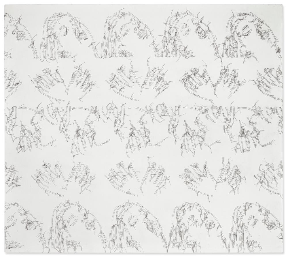 ghada amer b 1963 untitled white embroidery and acrylic on canvas72 · Christie's · 2025-05-15 Ghada Amer comparable auction result: ghada amer b 1963 untitled white embroidery and acrylic on canvas72
