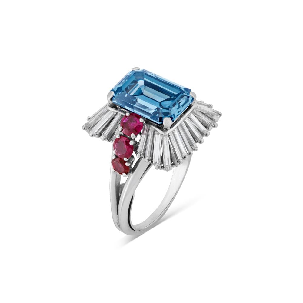 Exceptional Coloured Diamond, DIAMOND AND RUBY BALLERINA RING, MOUNTED BY.. comparable sale