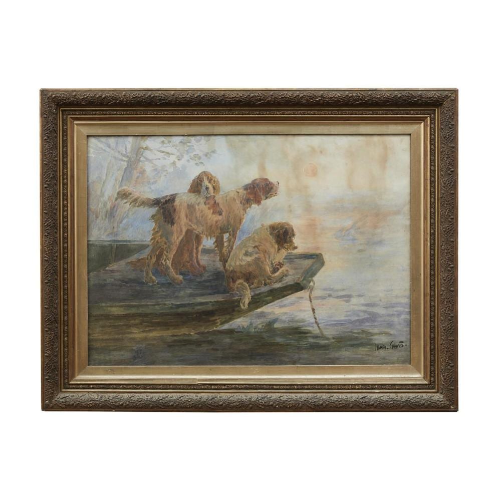 Marie Calves comparable auction result: marie calves french 1883 1957 gun dogs at the ready watercolour on paper 72 x 101cm 99 x 129cm framed