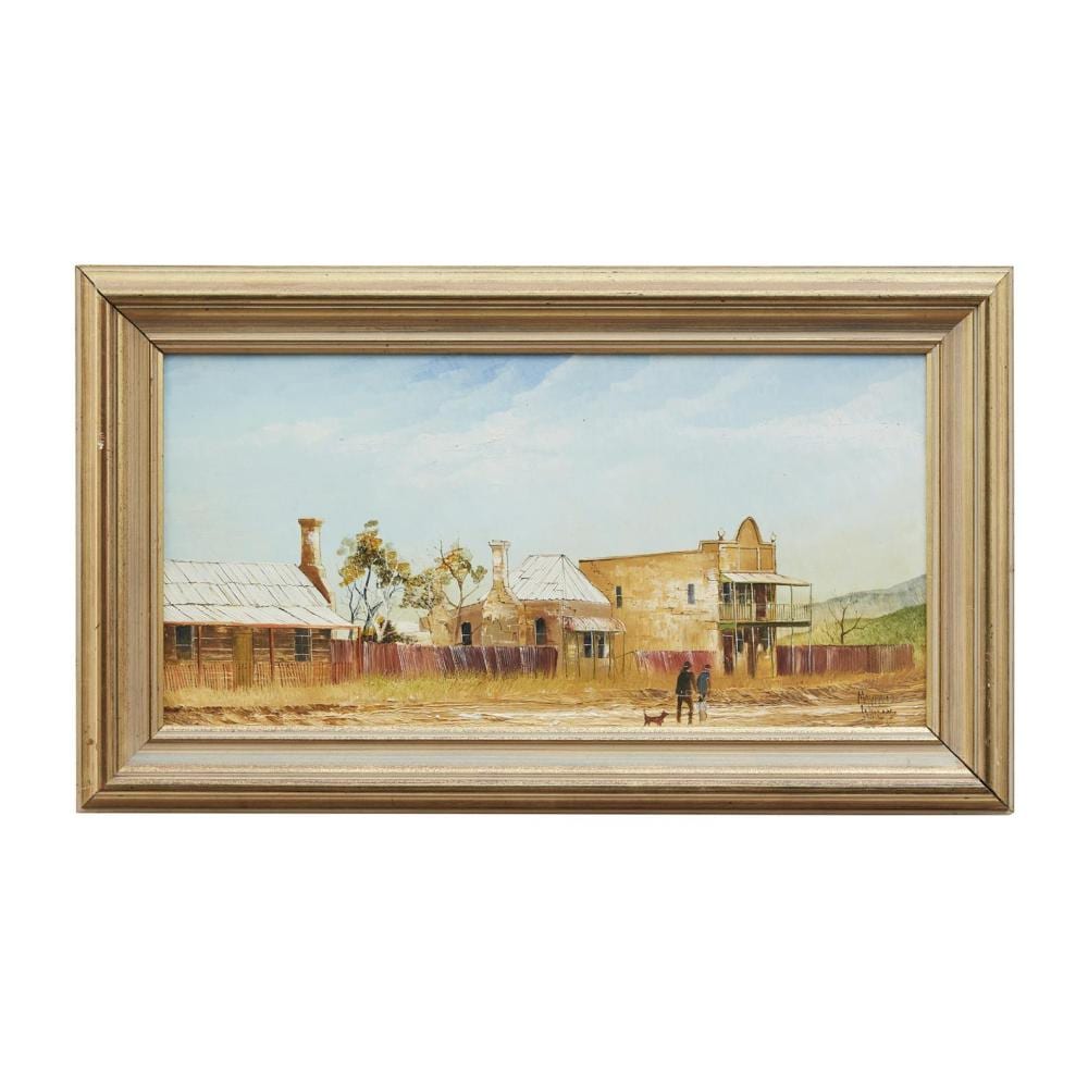 Maynard Waters comparable auction result: maynard waters b 1936 country town oil on board 29 x 59 5cm 43 x 73cm framed