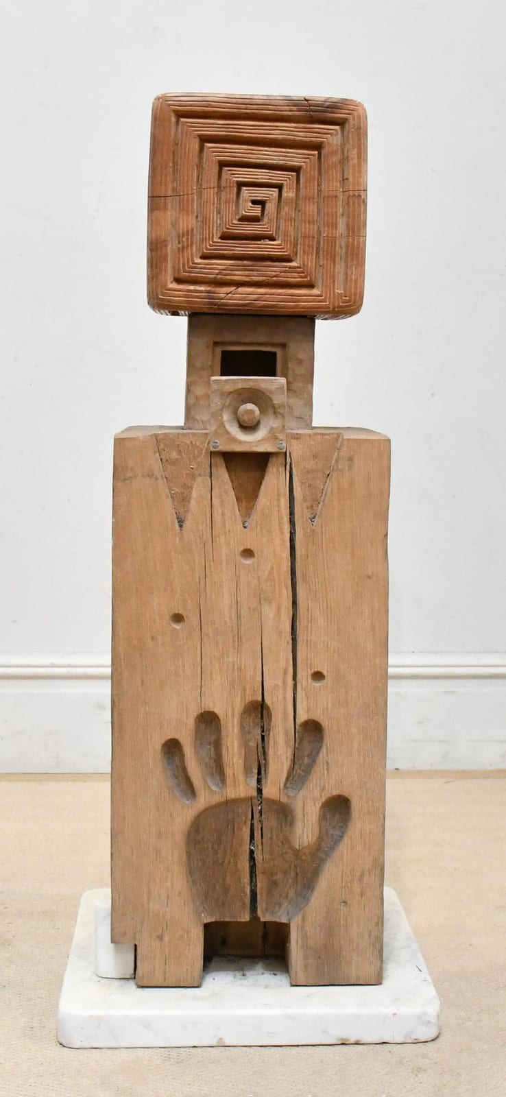 David (1928) Gilbert comparable auction result: david gilbert 1928 2016 old oak elm macrocarpa and burnt pine on a marble plinth base homo sapiens height 120cm width 41cm depth 41cm