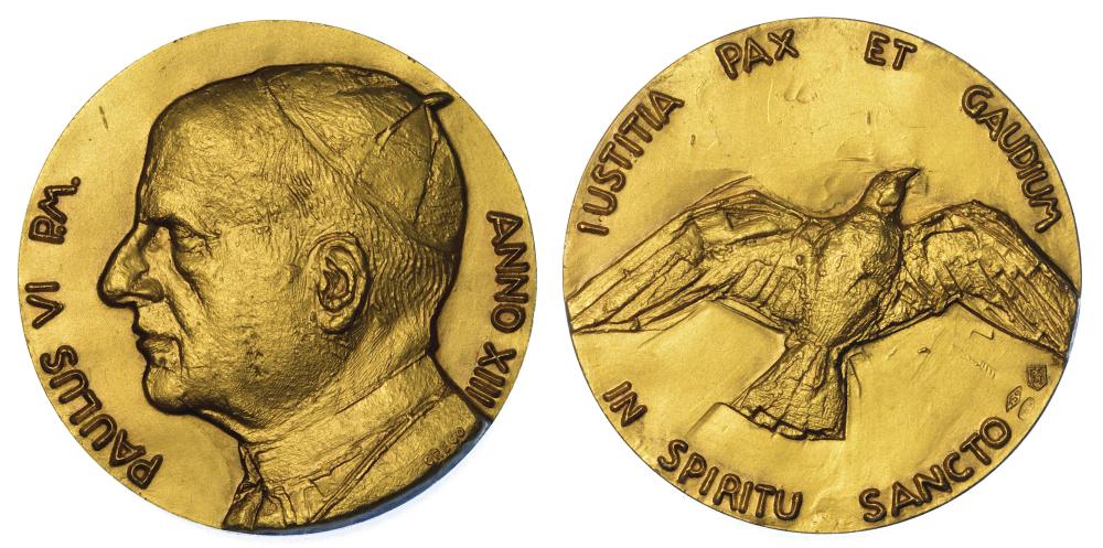 Medaglia annuale in oro A. XIII. Ricordo dei doni dello Spirito Santo. VATICANO. PAOLO VI (Giovanni Battista Montini), 1963-1978. sold by Cambi Casa d'Aste, lot 1350 — auction record photograph